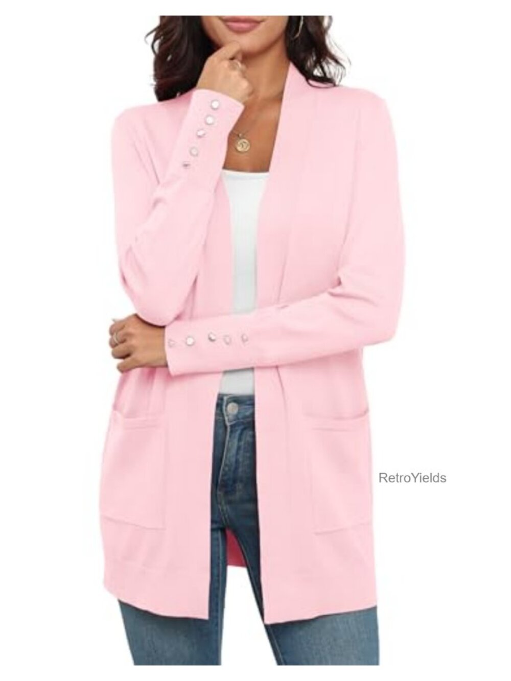 Lightweight Open Front Long Sleeve Knit Cardigan with Pockets